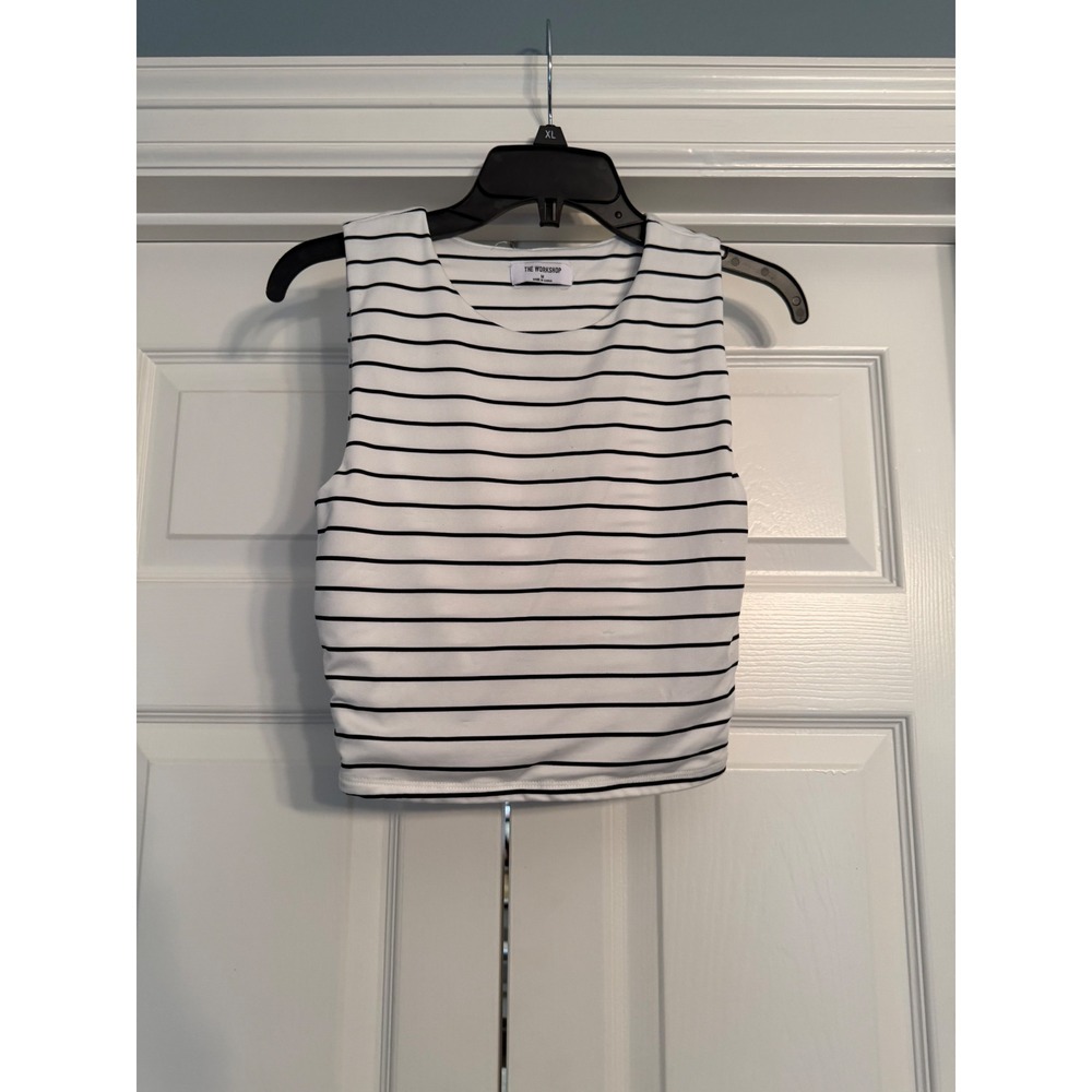 The Workshop Womens Striped Crop Top Sleeveless Tank Black White Size Medium